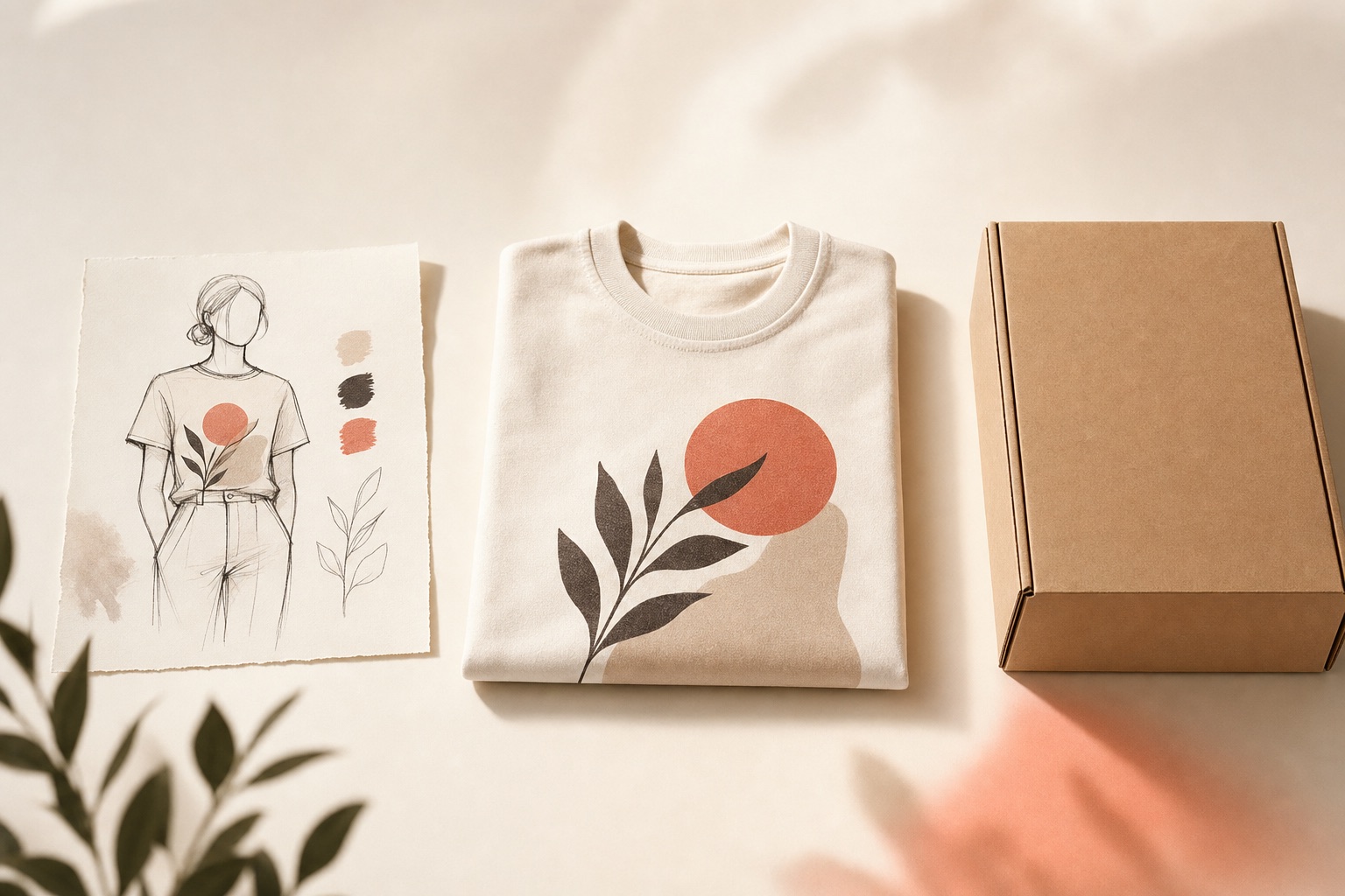 El recorrido: boceto, camiseta, caja de envío